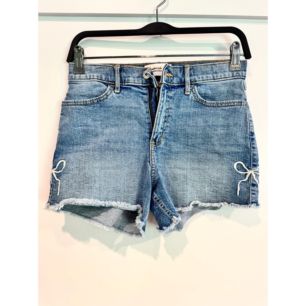 Abercrombie Kids High Rise Relaxed Denim Shorts Bow Detail Light Wash 15/16